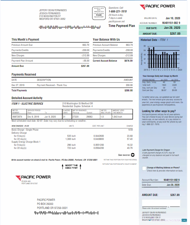 download download USA PACIFIC POWER utility bill Word and PDF template PDF template PDF template